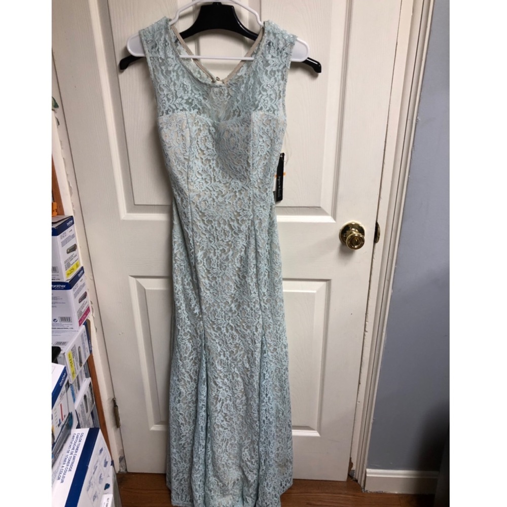 Long blue lace dress